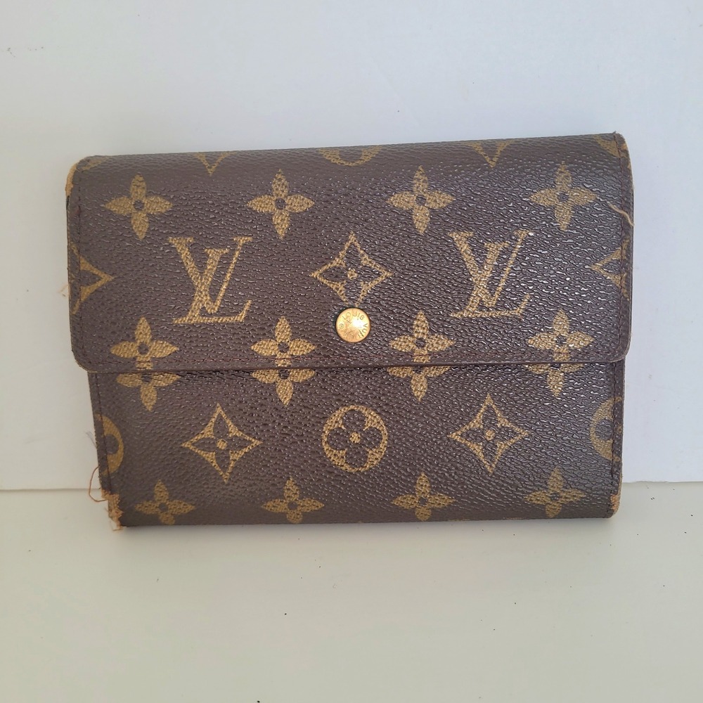 Louis‎ Vuitton Monogram Canvas Trifold Wallet Brown Vintage Made in France